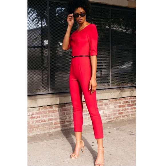 BLACK HALO | $435 Jackie O Asymmetric Half-Sleeve Belted Jumpsuit, Size 6 - Picture 2 of 13